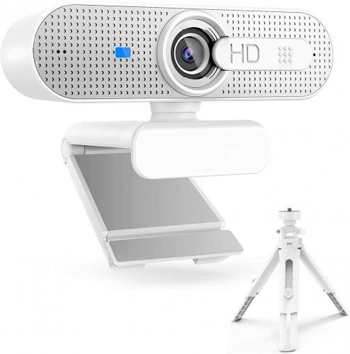Jelly Comb 1080P HD Webcam mit Objektivdeckel+Stativ (Grau-Weiß)